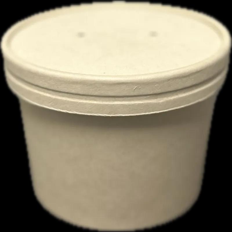 Victoria Bay Hot Food Container Base & Lid Combo 12 OZ Bamboo Pulp Fiber Kraft Round 250/Case