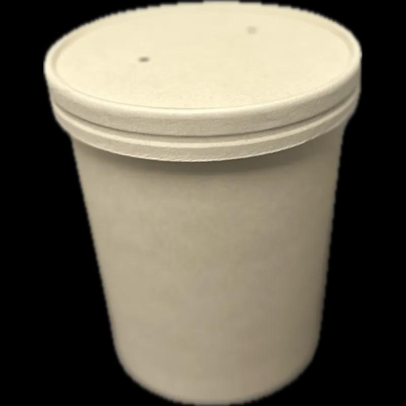 Victoria Bay Hot Food Container Base & Lid Combo 32 OZ Bamboo Pulp Fiber Kraft Round 250/Case