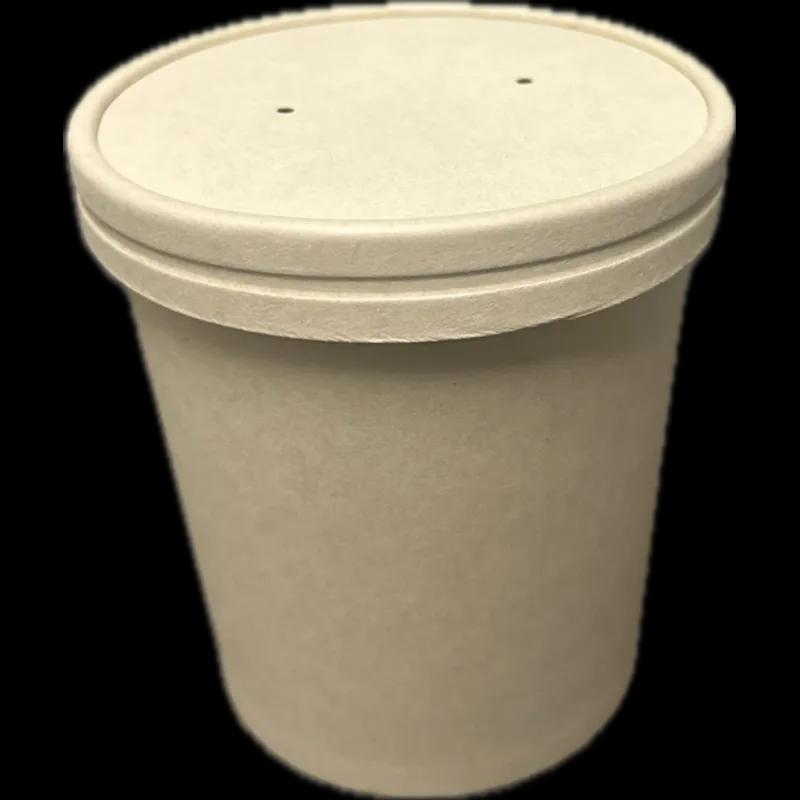 Victoria Bay Hot Food Container Base & Lid Combo 16 OZ Bamboo Pulp Fiber Kraft Round 250/Case