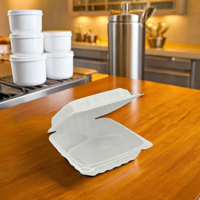 Victoria Bay Take-Out Container Hinged 8X8 IN 3 Compartment MFPP Ivory Square 150/Case