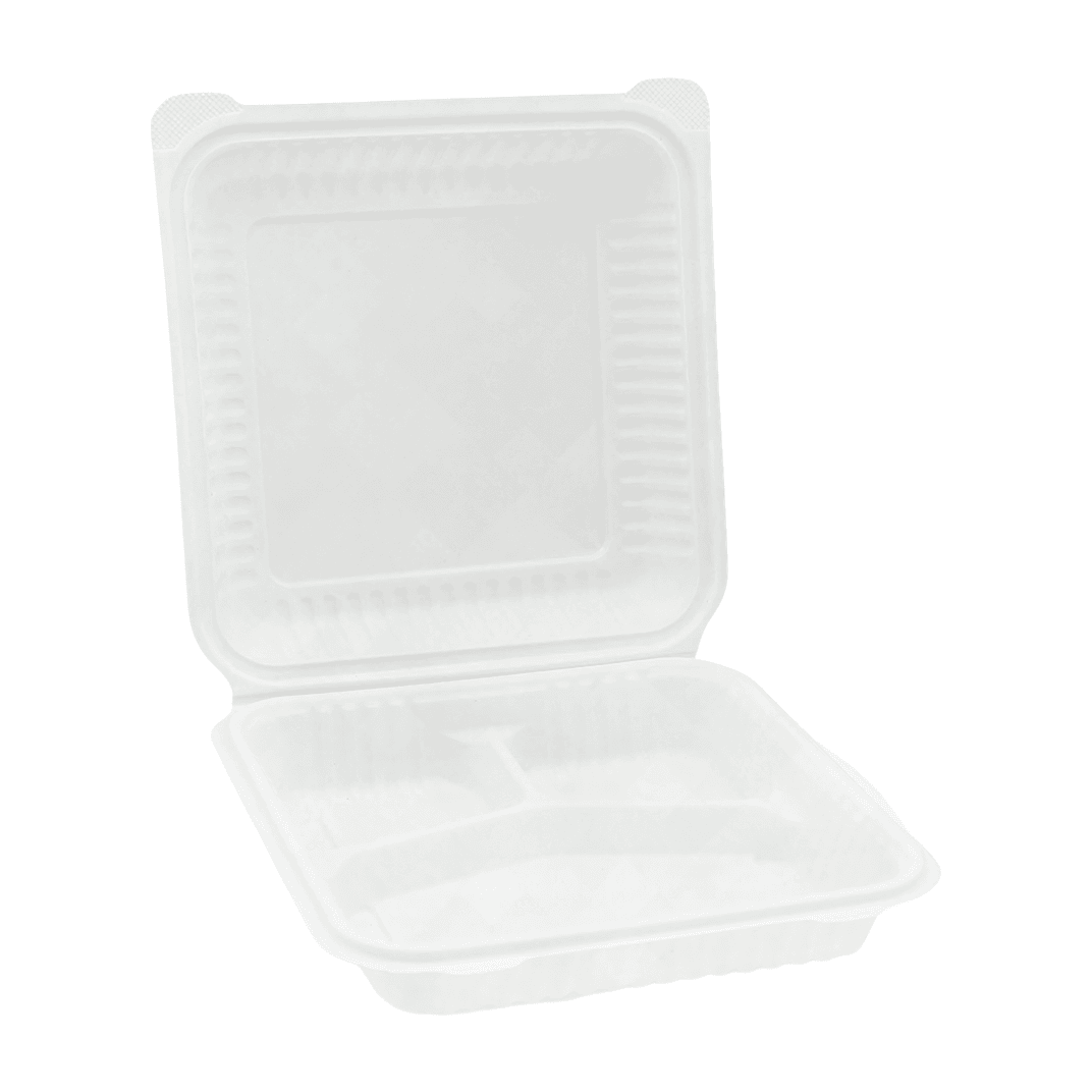 Victoria Bay Take-Out Container Hinged 9X9 IN 3 Compartment MFPP Ivory Square 150/Case