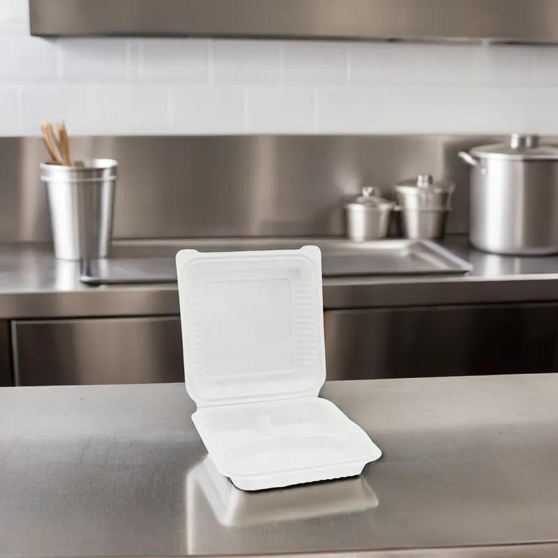 Victoria Bay Take-Out Container Hinged 9X9 IN 3 Compartment MFPP Ivory Square 150/Case