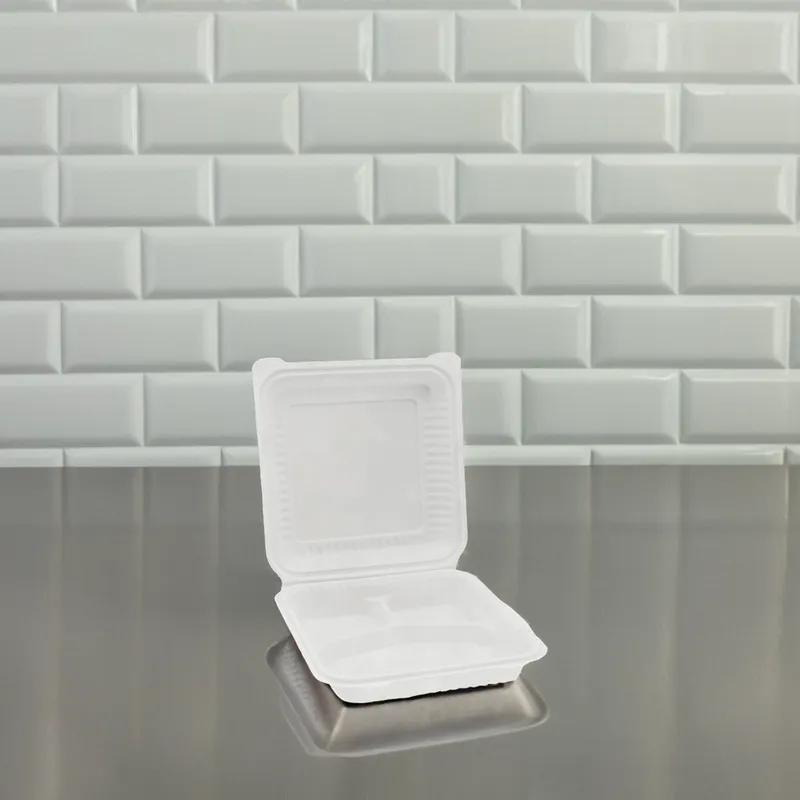 Victoria Bay Take-Out Container Hinged 9X9 IN 3 Compartment MFPP Ivory Square 150/Case
