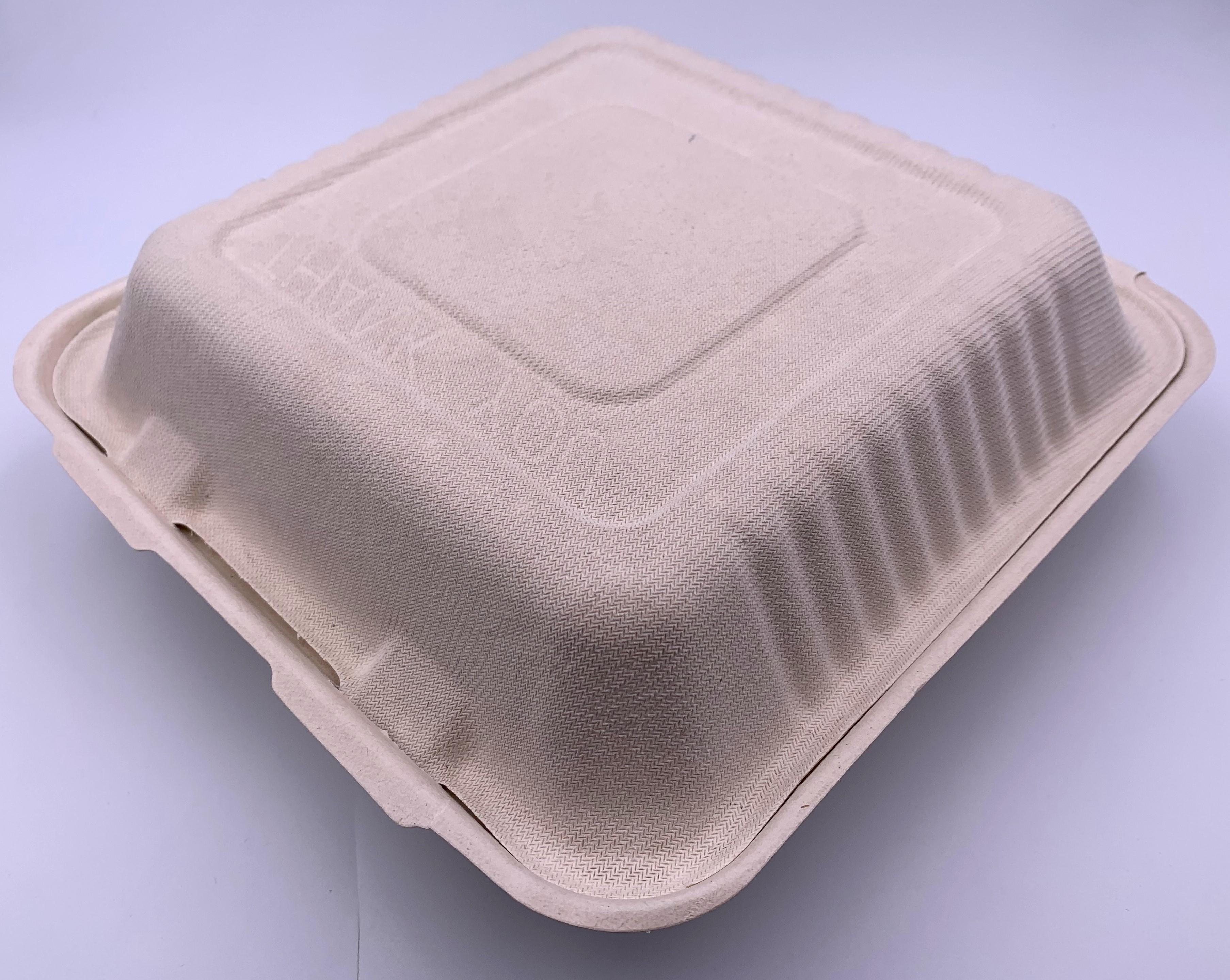 Victoria Bay Take-Out Container Hinged 9X9 IN 3 Compartment Sugarcane Kraft Square 200/Case