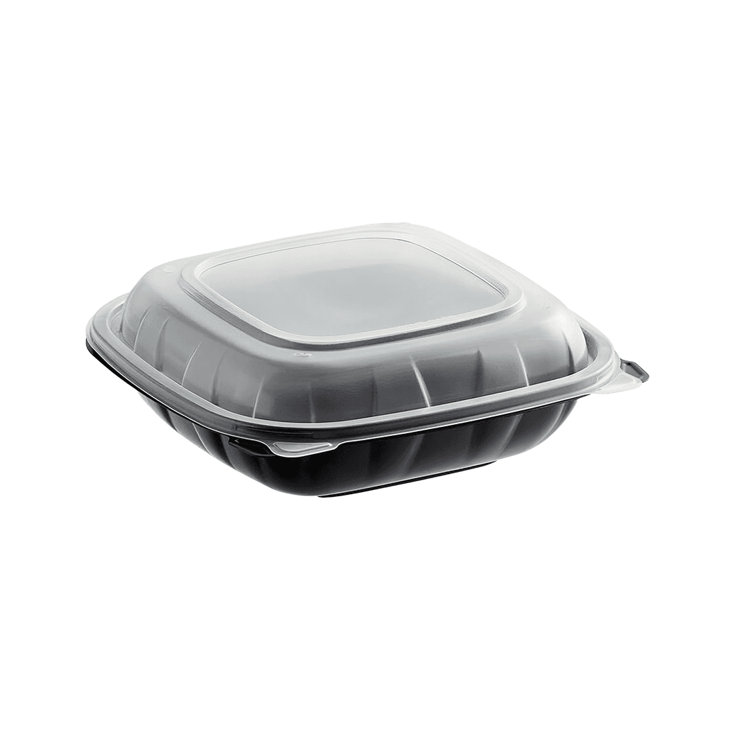 Victoria Bay Take-Out Container Hinged 9X9 IN PP Black Clear Square 100/Case