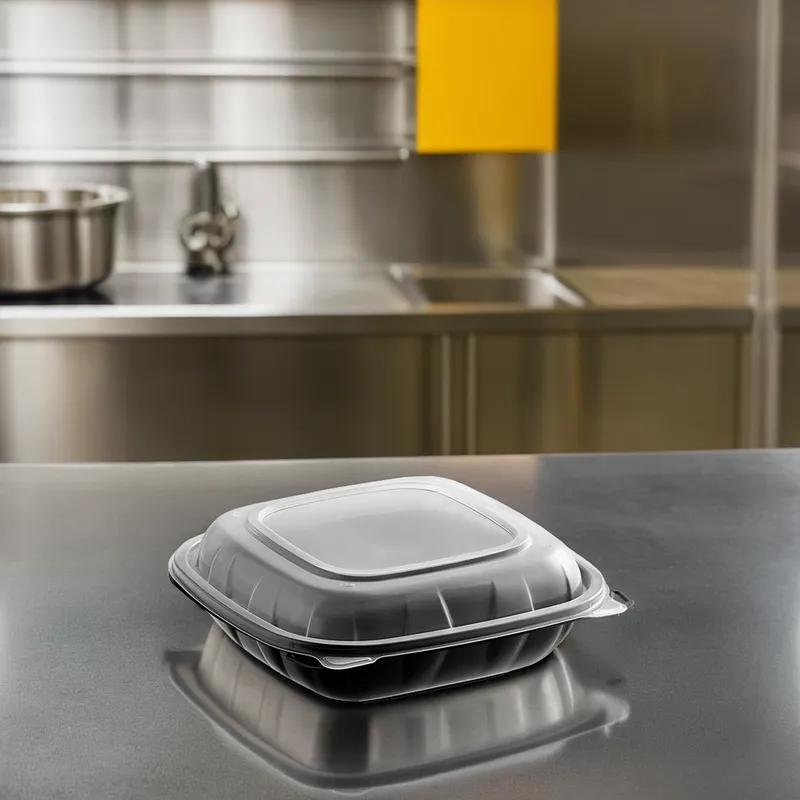 Victoria Bay Take-Out Container Hinged 9X9 IN PP Black Clear Square 100/Case