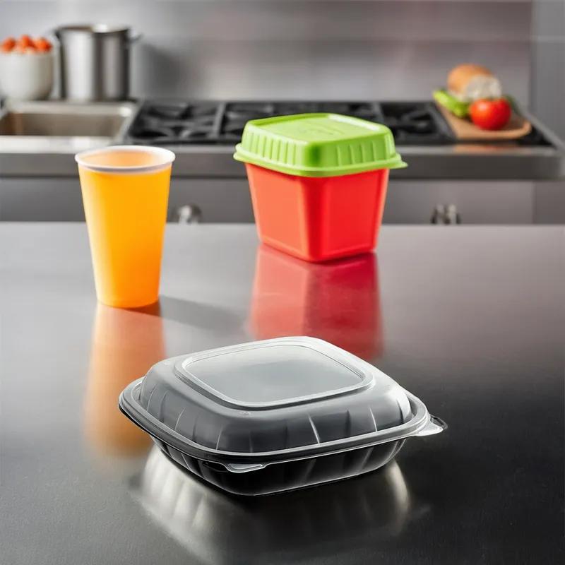 Victoria Bay Take-Out Container Hinged 9X9 IN PP Black Clear Square 100/Case