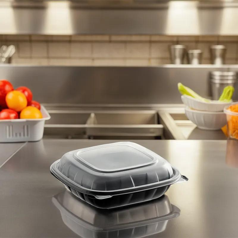 Victoria Bay Take-Out Container Hinged 9X9 IN PP Black Clear Square 100/Case