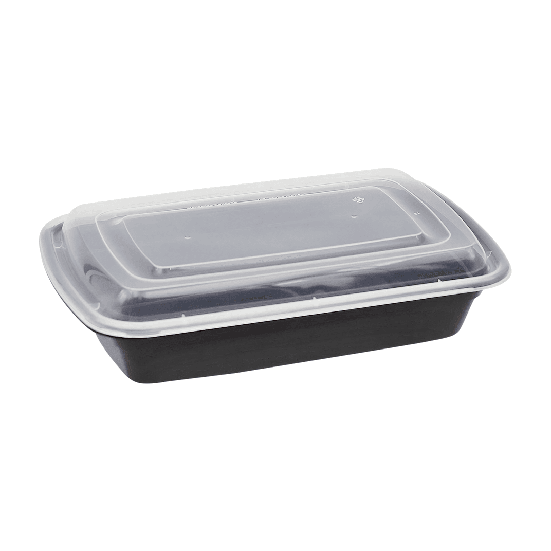 Victoria Bay Take-Out Container Base & Lid Combo 32 OZ PP Black Clear Rectangle 150/Case