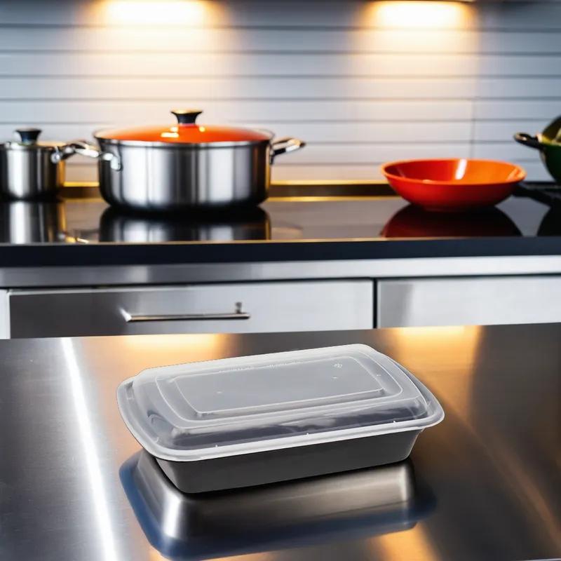 Victoria Bay Take-Out Container Base & Lid Combo 32 OZ PP Black Clear Rectangle 150/Case