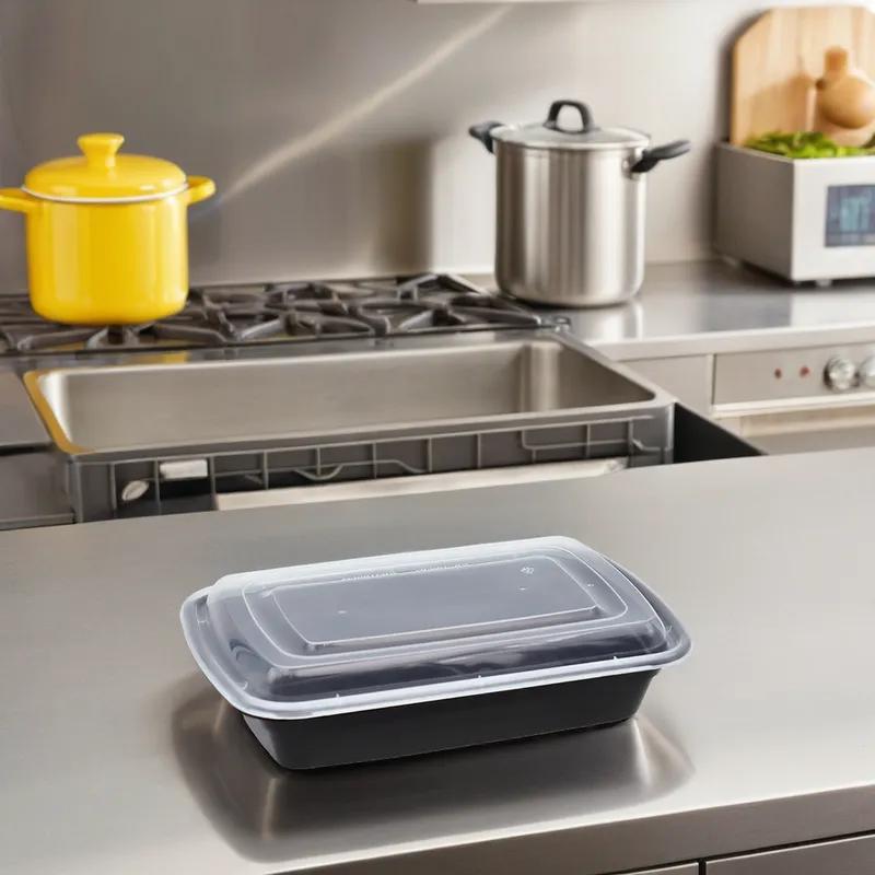 Victoria Bay Take-Out Container Base & Lid Combo 32 OZ PP Black Clear Rectangle 150/Case