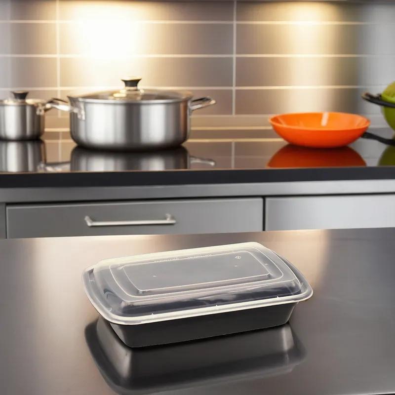 Victoria Bay Take-Out Container Base & Lid Combo 32 OZ PP Black Clear Rectangle 150/Case