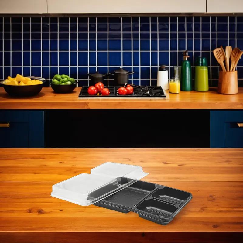 Victoria Bay Deli Container Base & Lid Combo 3 Compartment PET Black Clear Rectangle 100/Case