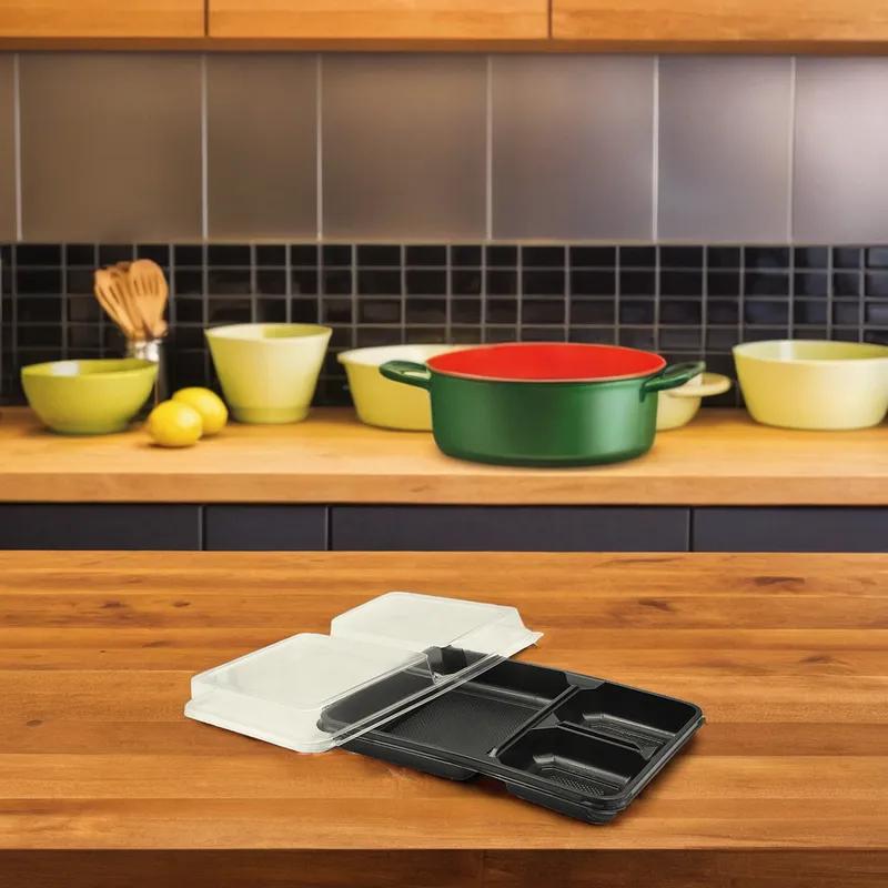 Victoria Bay Deli Container Base & Lid Combo 3 Compartment PET Black Clear Rectangle 100/Case