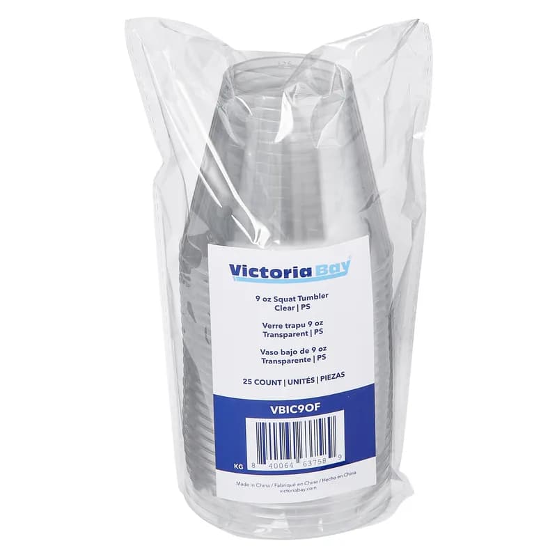 Victoria Bay Cold Cup Tumbler 9 OZ PS Clear 25 Count/Pack 20 Packs/Case 500 Count/Case