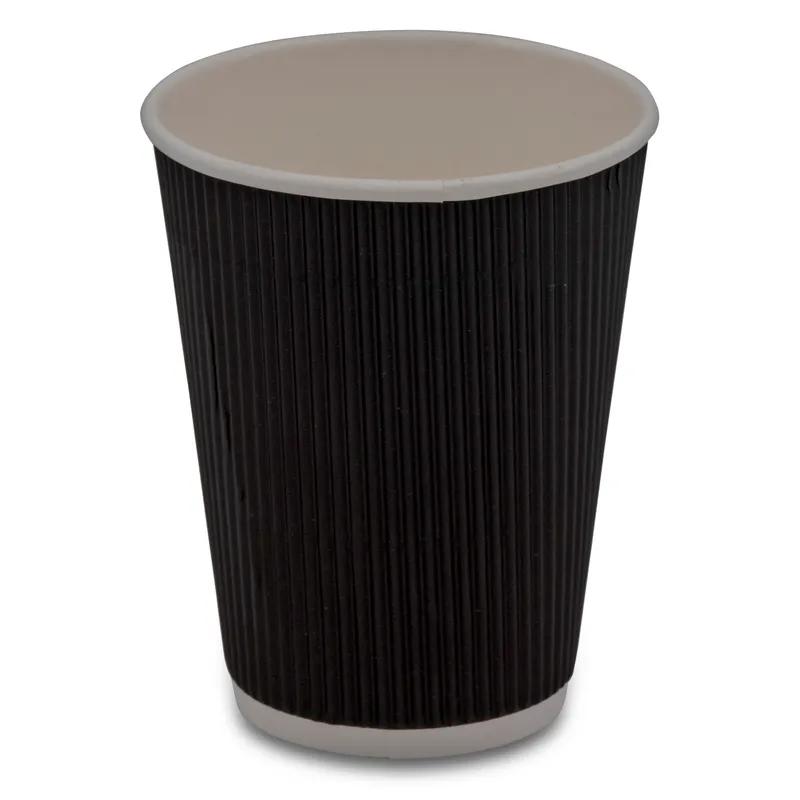 Victoria Bay Hot Cup 12 OZ Double Wall Poly-Coated Paper Black Fluted Rippled 500/Case