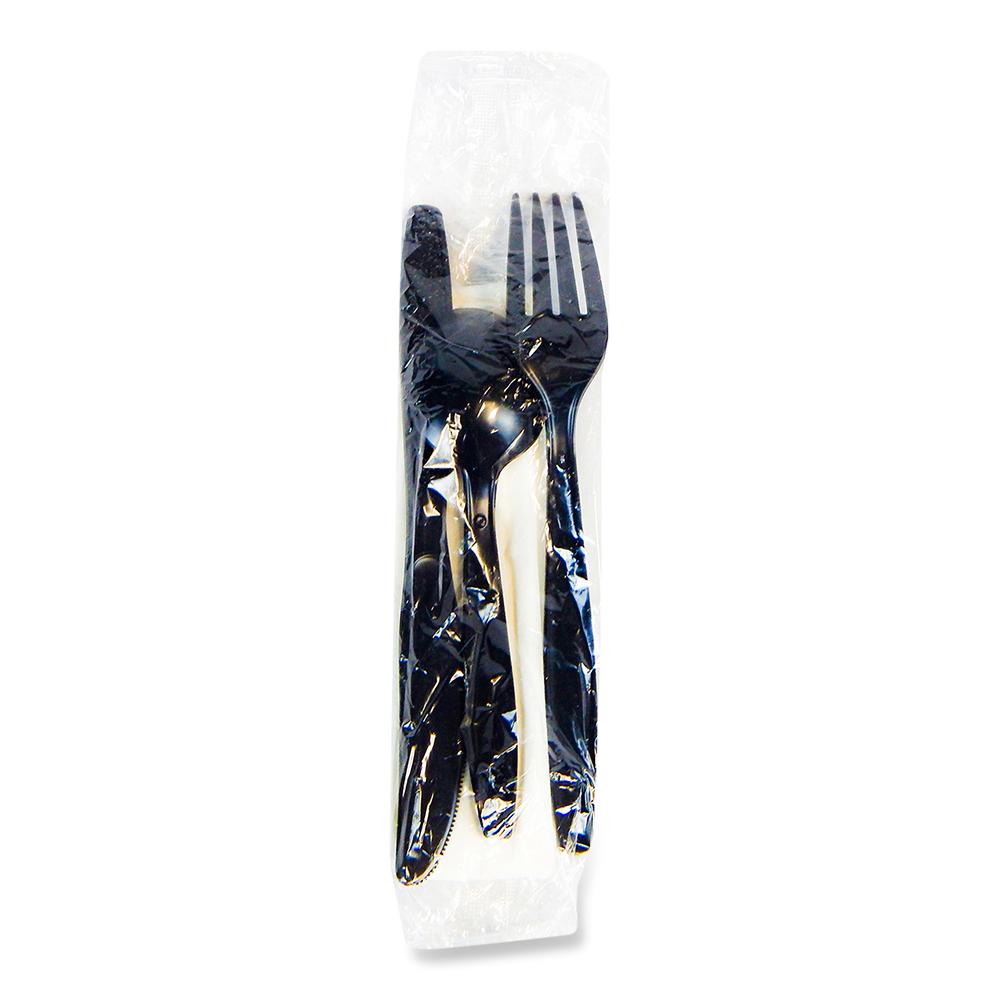 Victoria Bay 4PC Cutlery Kit PS Black Extra Heavy With White Napkin,Fork,Knife,Spoon 250/Case