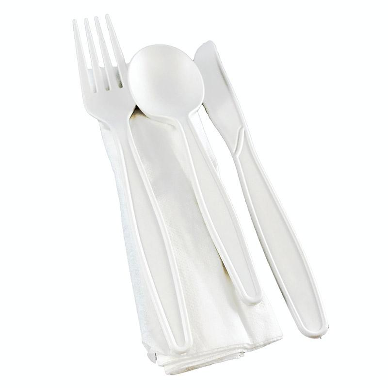 4PC Cutlery Kit PSM White With Napkin,Fork,Knife,Spoon 250/Case