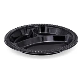Victoria Bay Plate 10 IN 3 Compartment HIPS Black Heavy 400/Case
