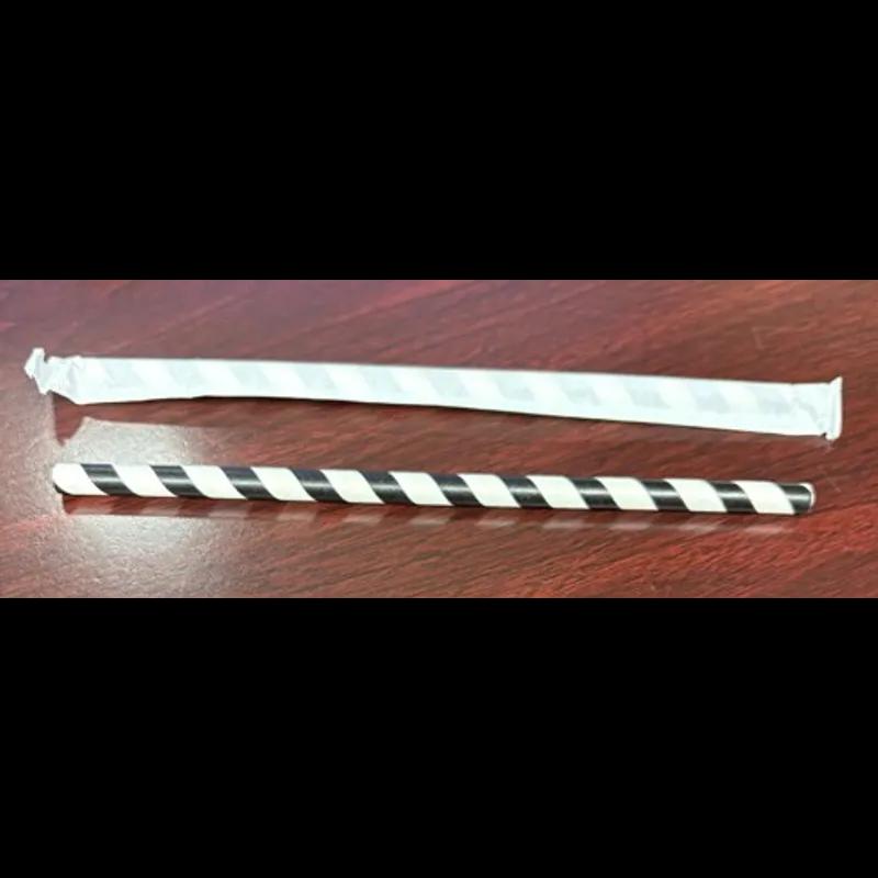 Victoria Bay Giant Straw 7.75 IN Paper Black White Paper Wrapped 300 Count/Box 12 Box/Case 3600 Count/Case