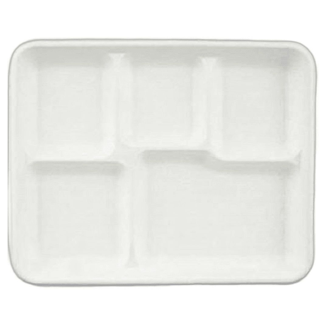 Victoria Bay Cafeteria & School Lunch Tray 9.5X6 IN 5 Compartment Sugarcane Natural 500/Case
