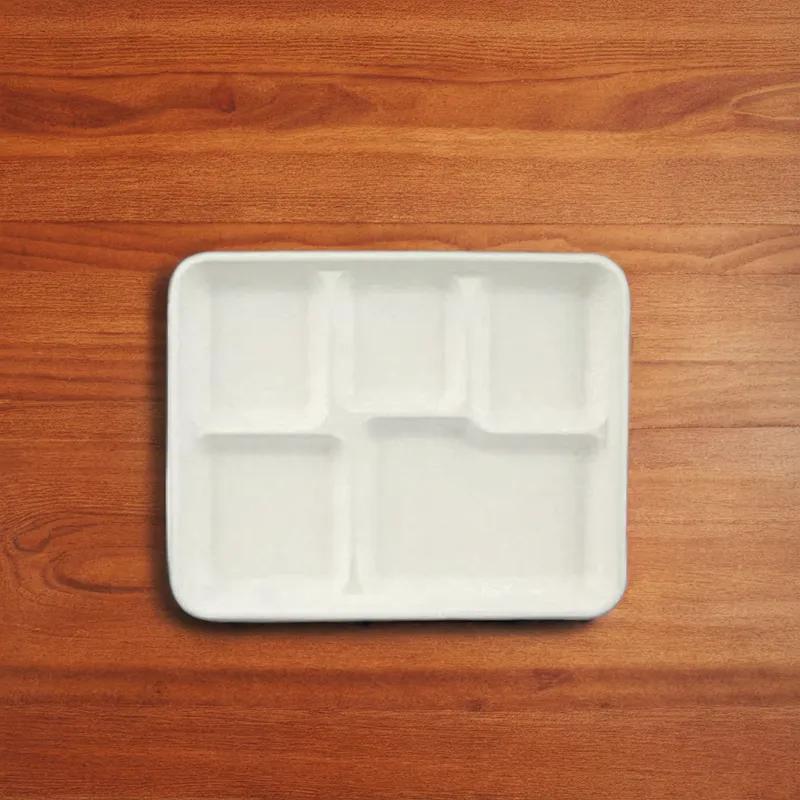 Victoria Bay Cafeteria & School Lunch Tray 9.5X6 IN 5 Compartment Sugarcane Natural 500/Case