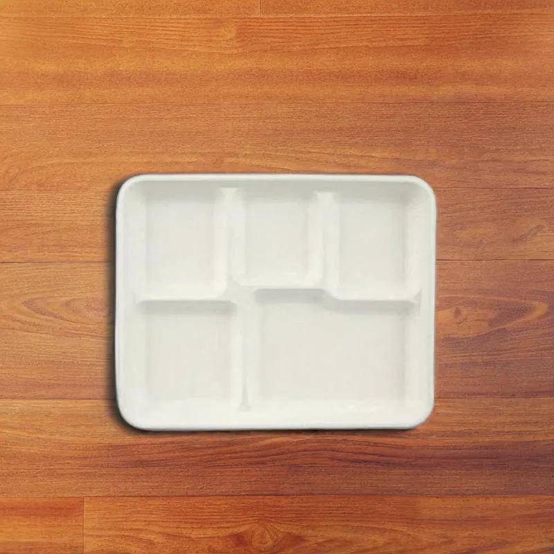 Victoria Bay Cafeteria & School Lunch Tray 9.5X6 IN 5 Compartment Sugarcane Natural 500/Case