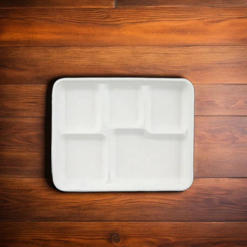 Victoria Bay Cafeteria & School Lunch Tray 9.5X6 IN 5 Compartment Sugarcane Natural 500/Case
