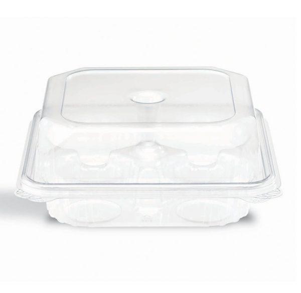 Crystal Seal® Muffin Container 7.81X7.63X3.22 IN 4 Compartment PET Square 200/Case