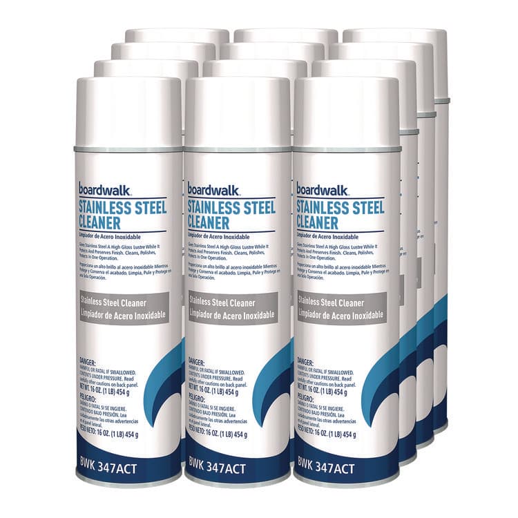 Boardwalk® Lemon Stainless Steel Cleaner 18 OZ Aerosol Water-in-Oil Based 12/Case