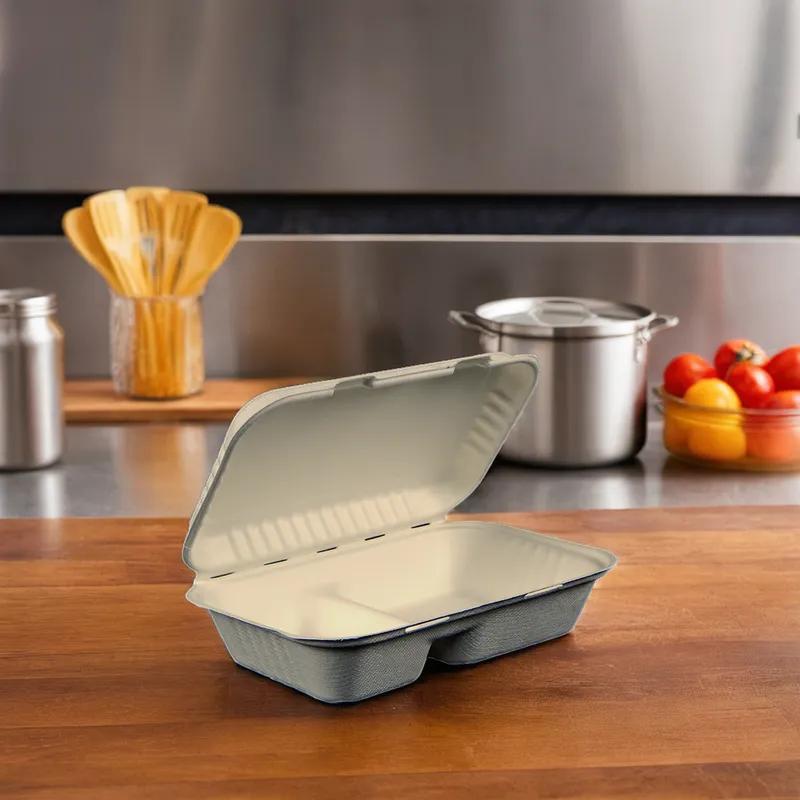 Victoria Bay Hoagie & Sub Take-Out Container Hinged 9X5 IN 2 Compartment Sugarcane Rectangle 200/Case