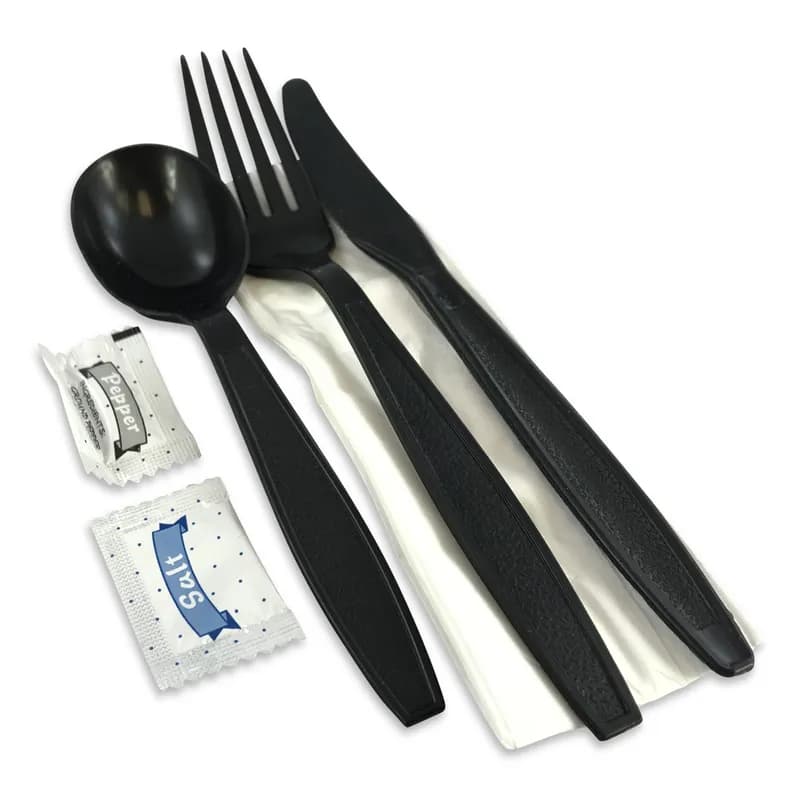 6PC Cutlery Kit PS Clear Heavyweight With Napkin,Fork,Knife,Spoon,Salt & Pepper 250/Case