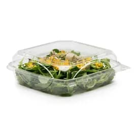 The BOTTLEBOX ® Take-Out Container Hinged With Dome Lid 9.38X8.75X3.03 IN RPET Clear Rectangle 200/Case