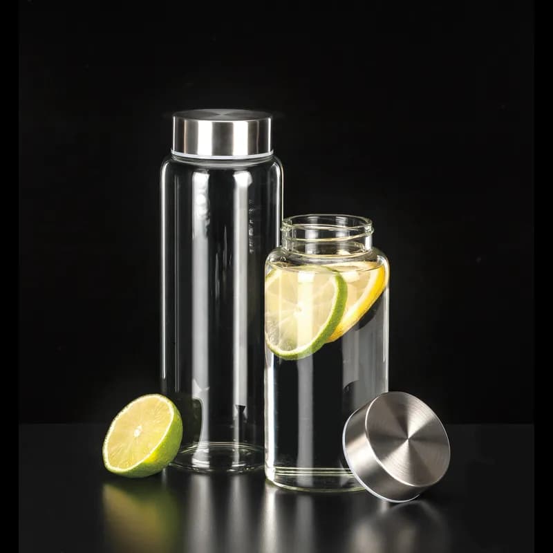 Kinetix Bottle & Lid Combo 33 FLOZ Glass Clear Stainless Steel Lid 12/Case
