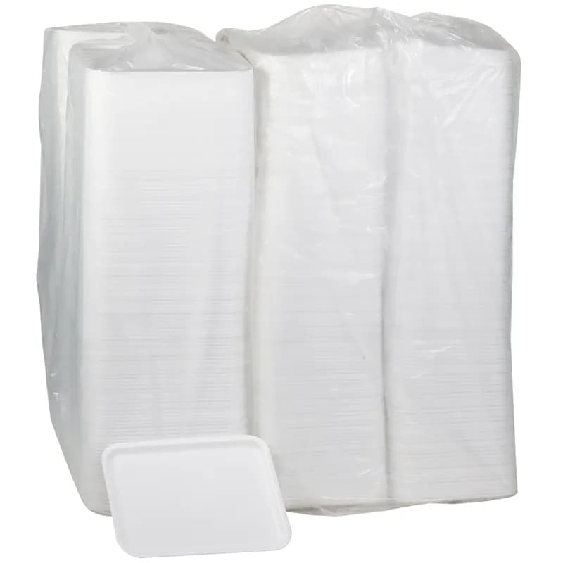 4S Supermarket Tray 9.125X7.125X0.65 IN 1 Compartment Polystyrene Foam White Rectangle 500/Case