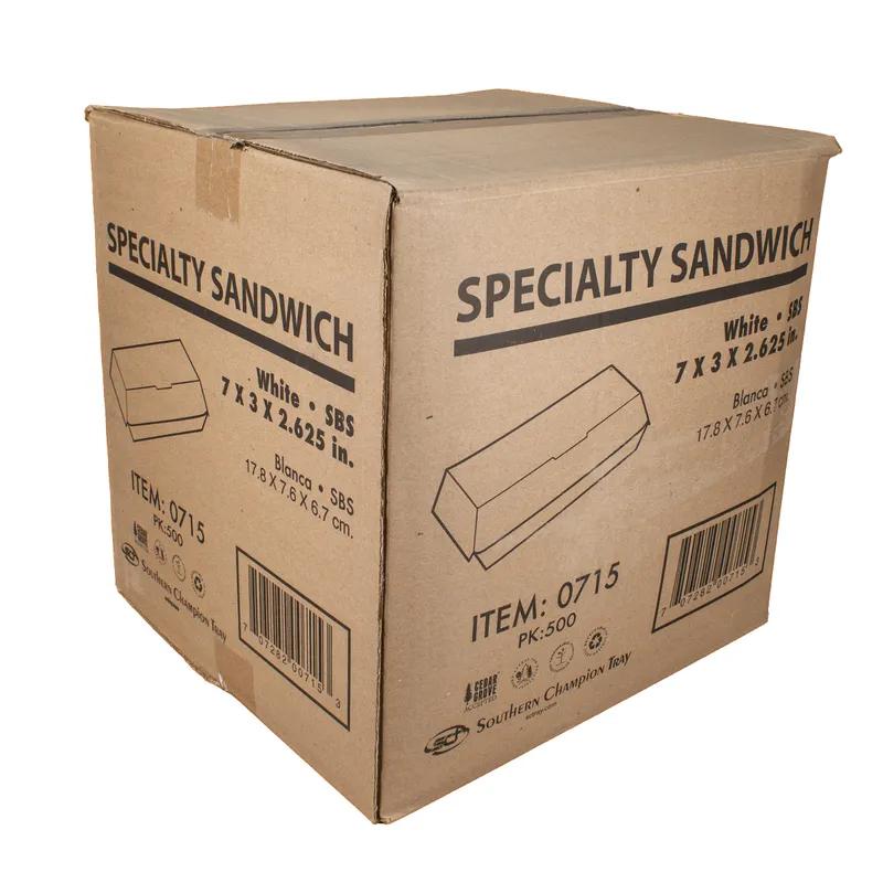 Take-Out Box Hinged 7X3X2.625 IN SBS Paperboard White Rectangle 500/Case