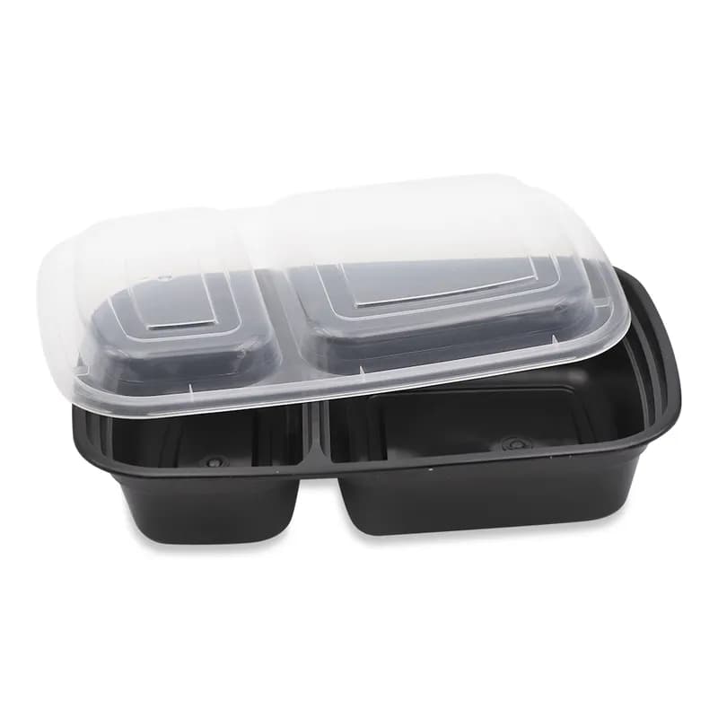 Take-Out Container 32 OZ 2 Compartment PP Black Rectangle 150/Case