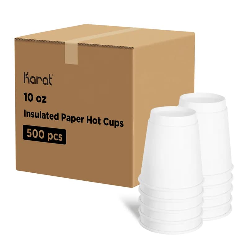 Karat® Hot Cup Insulated 10 OZ Paper White 90MM 500/Case