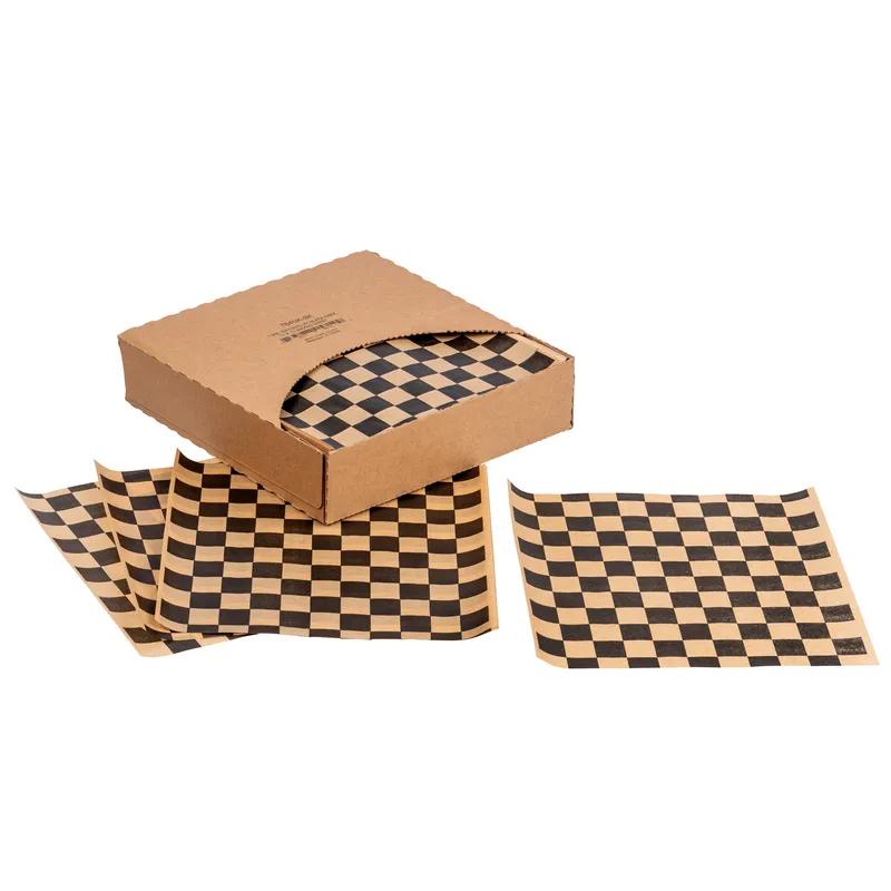 Sandwich Wrap 12X12 IN Dry Wax Paper Natural Black Check Design 5000/Case
