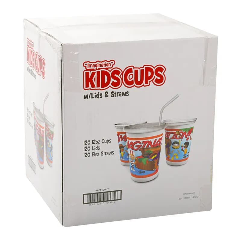 Cup, Lid & Straw Combo Kid 12 OZ White Imagination 120/Case