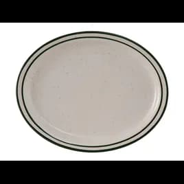 Emerald Collection Platter 13.25X10.5 IN China Eggshell Green Oval Narrow Rim Banded Speckled Fully Vitrified 12/Case