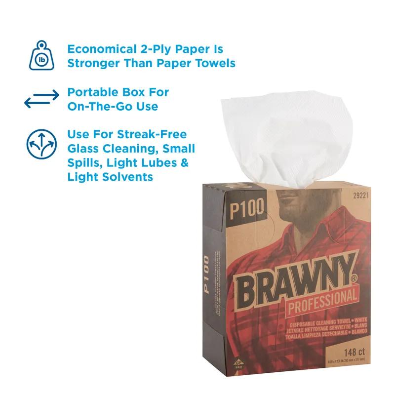 Brawny® Professional Cleaning Wipe 12.5X8 IN Light Duty 2 Paper White 1/3 Fold 148 Sheets/Pack 20 Packs/Case