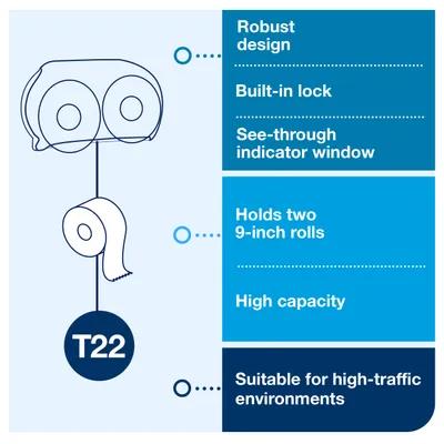 Tork T22 Toilet Paper Dispenser 5.51X19.29X11.83 IN Plastic Wall Mount Smoke 2-Roll Jumbo (JRT) Side-by-Side 1/Case