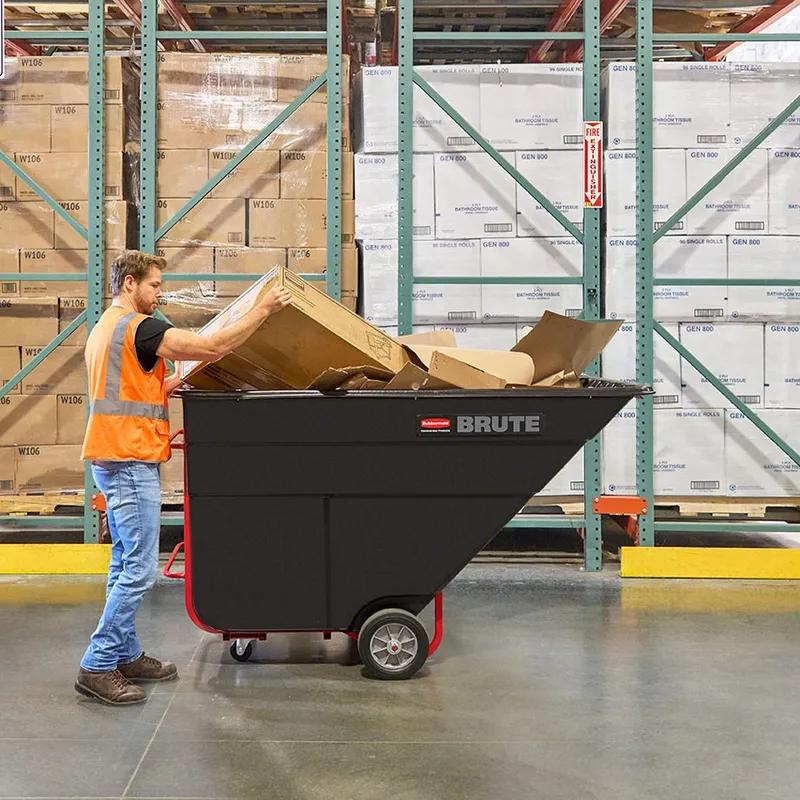 Brute® Utility Tilt Truck 48X84X50.5 IN 2 Cubic Yard 2300 LB Black Red Heavy Duty FDA Approved Rotomolded 1/Each