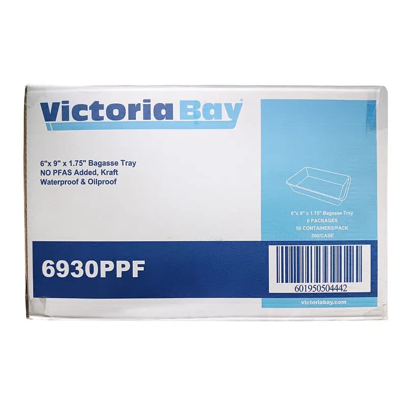 Victoria Bay Take-Out Container 30 OZ 6X9 IN Sugarcane Pulp Fiber Rectangle 50 Count/Pack 6 Packs/Case 300 Count/Case