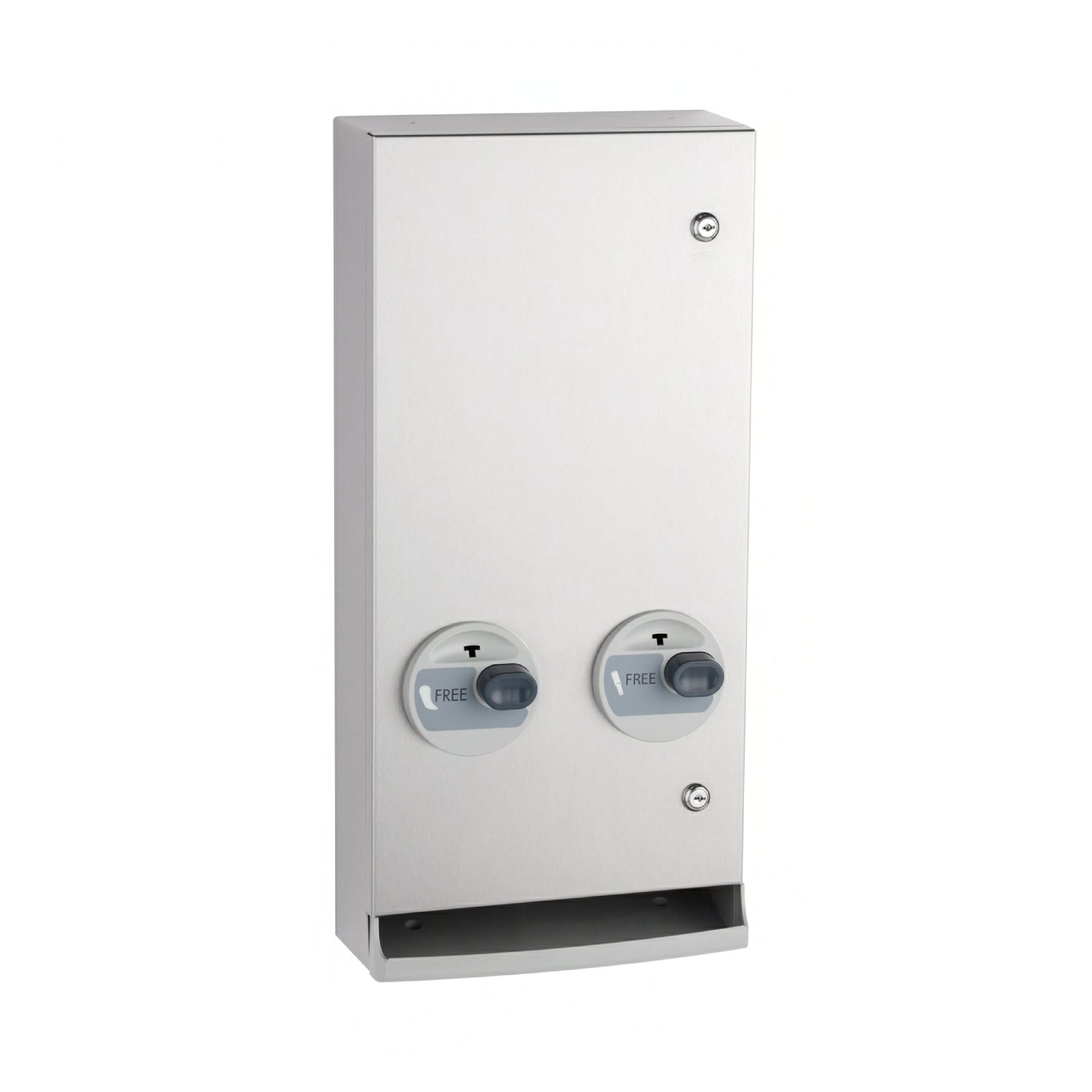 Tampon & Pad Dispenser 11.88X25.88 IN Stainless Steel Surface Mount Free Vend Push Button Satin 1/Case