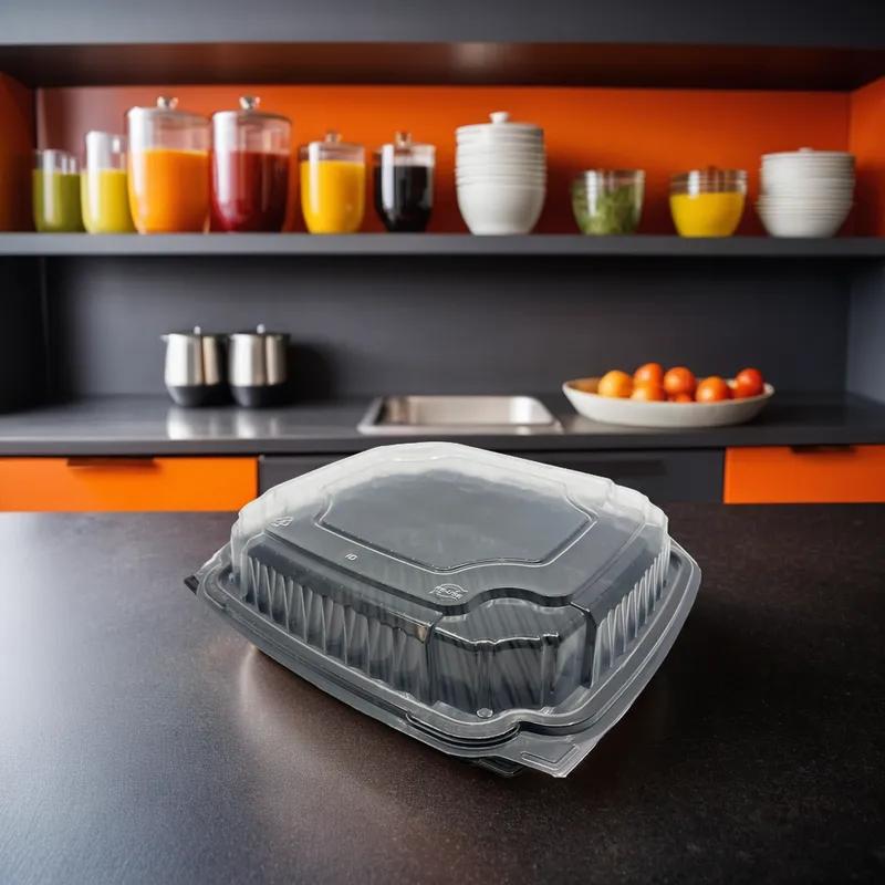 Take-Out Container Hinged PP Black Clear 150/Case