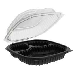 Culinary Lites Take-Out Container Hinged 9X9 IN 3 Compartment PP Black Clear Square Tear-Away Vented Anti-Fog 120/Case
