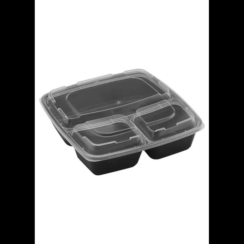 Take-Out Container Base & Lid Combo 48 OZ 3 Compartment PP Square 100/Case
