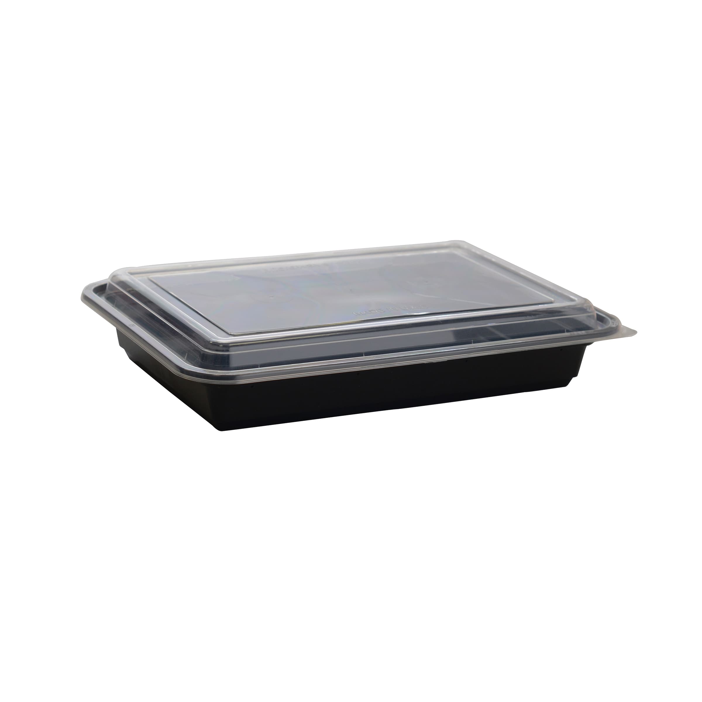 Take-Out Container Base & Lid Combo 58 OZ Black Clear Rectangle Microwave Safe 150/Case